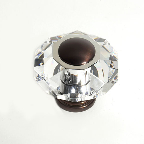 JVJ 37512 Old World Bronze 60 mm (2 3/8") Eight Sided Faceted 31% Leaded Crystal Door Knob With Cap