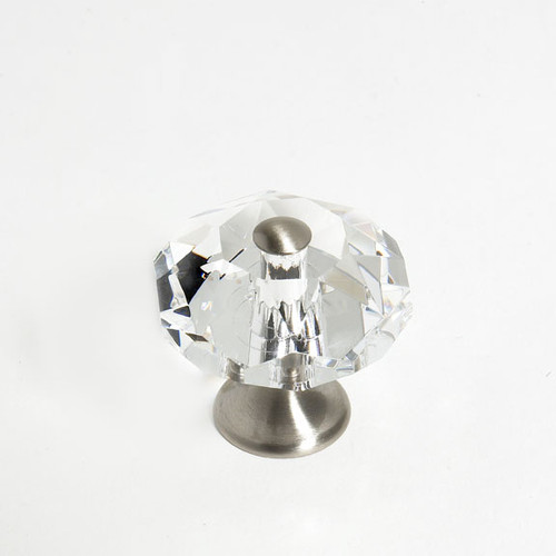 JVJ Satin Nickel 35 mm (1 3/8") Eight Sided Faceted 31% Leaded Crystal Door Knob With Cap - 37346