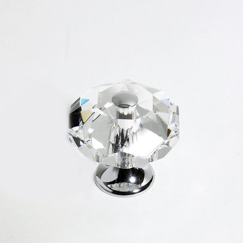 JVJ Chrome 35 mm (1 3/8") Eight Sided Faceted 31% Leaded Crystal Door Knob With Cap - 37326