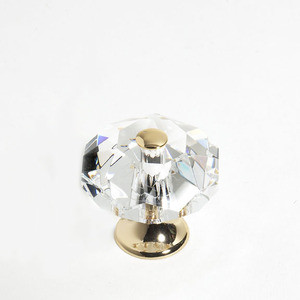 JVJ 24 K Gold Plated 35 mm (1 3/8") Eight Sided Faceted 31% Leaded Crystal Door Knob With Cap - 37324