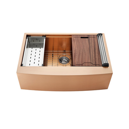 Swiss Madison SM-KS28RG Tourner 33" x 22" Stainless Steel, Single Sink, Farmhouse Kitchen Workstation Sink with Apron - Rose Gold