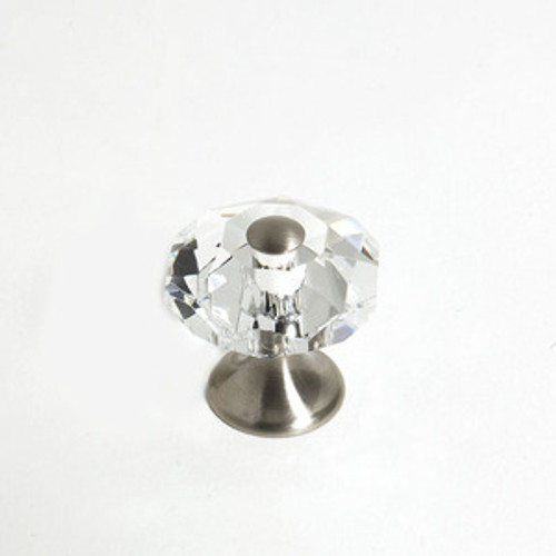 JVJ 36946 Satin Nickel 28 mm (1 1/8") Eight Sided Faceted 31% Leaded Crystal Door Knob With Cap
