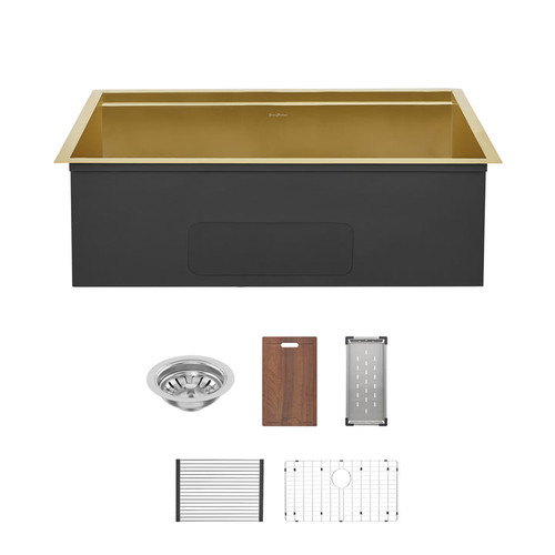 Swiss Madison SM-KU801G Tourner 32" x 19" Stainless Steel, Single Sink, Undermount Kitchen Workstation Sink in Gold