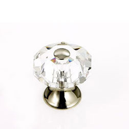 JVJ Polished Nickel 28 mm (1 1/8") Eight Sided Faceted 31% Leaded Crystal Door Knob With Cap - 36914