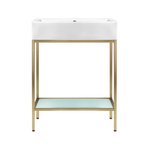 Swiss Madison SM-BV71G Pierre 24 Single, Freestanding, Open Shelf, Gold Metal Frame Bathroom Vanity With Sink