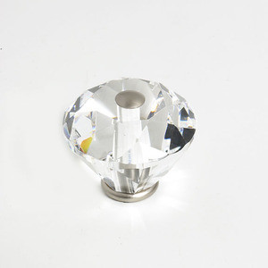 JVJ Satin Nickel 40 mm (1 9/16") Diamond Cut 31% Leaded Crystal Door Knob - 36746