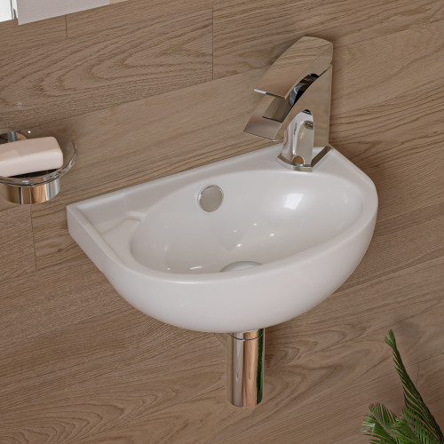 Alfi ABC118 White 14" x 10" Small Wall Mounted Ceramic Sink with Faucet Hole