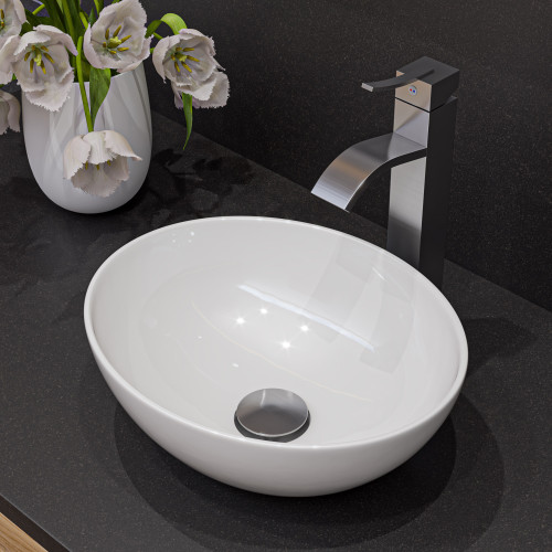 Alfi ABC913 White 16" x 13" Egg Shape Above Mount Ceramic Sink