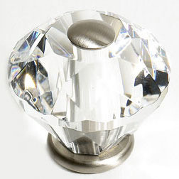 JVJ Satin Nickel 30 mm (1 3/16") Diamond Cut 31% Leaded Crystal Door Knob - 36546