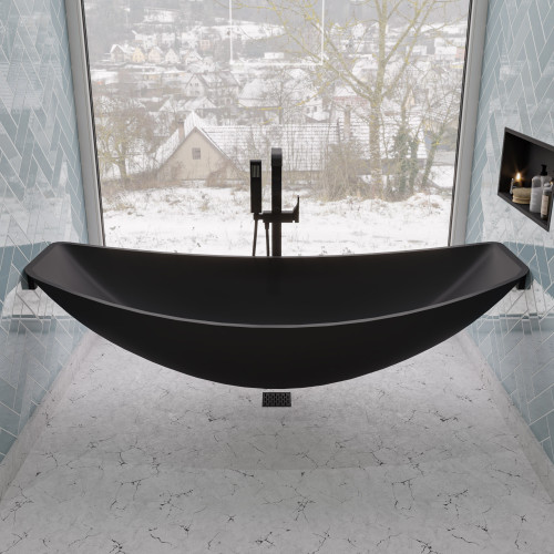 ALFI Black Matte 79" Acrylic Suspended Wall Mounted Hammock Bathtub - HammockTub1-BM