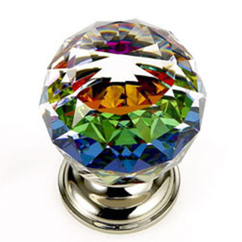 JVJ 36414 Polished Nickel 40 mm (1 9/16") Round Faceted 31% Leaded Crystal Door Knob With Prism