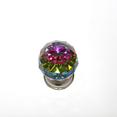 JVJ 36446 Satin Nickel 40 mm (1 9/16") Round Faceted 31% Leaded Crystal Door Knob With Prism