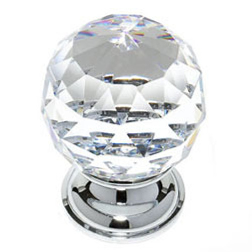 JVJ 36226 Chrome 40 mm (1 9/16") Round Faceted 31% Leaded Crystal Door Knob