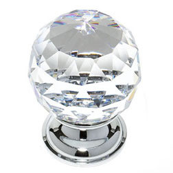 JVJ Chrome 40 mm (1 9/16") Round Faceted 31% Leaded Crystal Door Knob - 36226