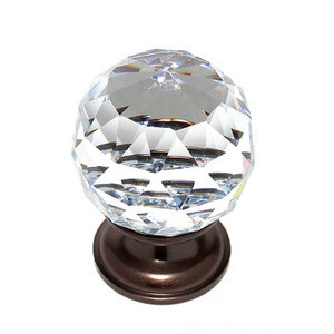 JVJ Old World Bronze 40 mm (1 9/16") Round Faceted 31% Leaded Crystal Door Knob - 36212
