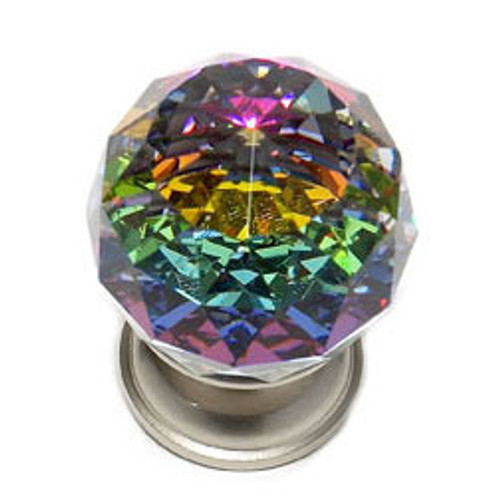 JVJ 35646 Satin Nickel 30 mm (1 3/16") Round Faceted 31% Leaded Crystal Door Knob With Prism