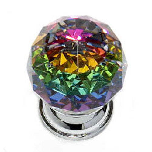 JVJ 35626 Chrome 30 mm (1 3/16") Round Faceted 31% Leaded Crystal Door Knob With Prism