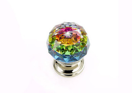 JVJ 35614 Polished Nickel 30 mm (1 3/16") Round Faceted 31% Leaded Crystal Door Knob With Prism