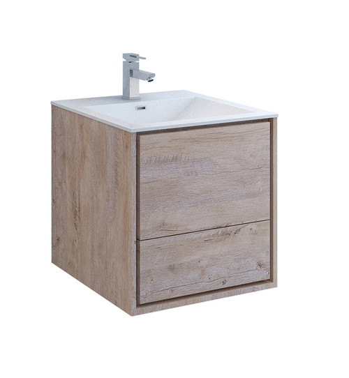 Fresca FCB9224RNW-I Catania 24" Rustic Natural Wood Wall Hung Modern Bathroom Cabinet w/ Integrated Sink