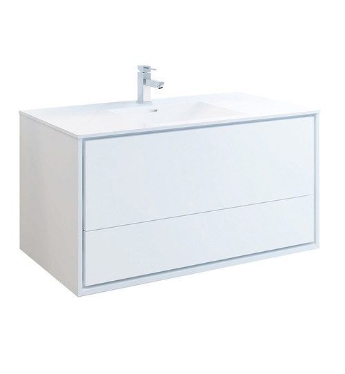 Fresca FCB9248WH-I Catania 48" Glossy White Wall Hung Modern Bathroom Cabinet w/ Integrated Sink