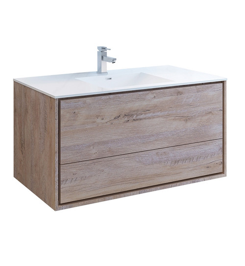 Fresca FCB9248RNW-I Catania 48" Rustic Natural Wood Wall Hung Modern Bathroom Cabinet w/ Integrated Sink