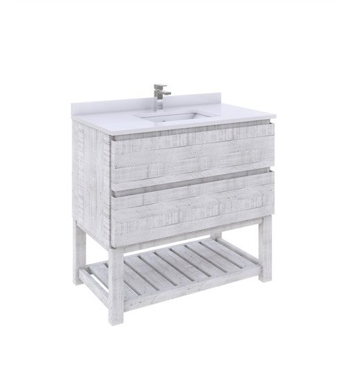 Fresca FCB3136RWH-FS-CWH-U Formosa 36" Floor Standing Open Bottom Modern Bathroom Cabinet w/ Top & Sink in Rustic White