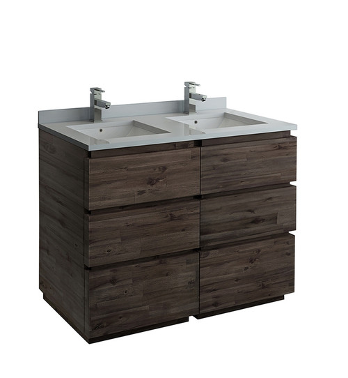 Fresca FCB31-2424ACA-FC-CWH-U Formosa 48" Floor Standing Double Sink Modern Bathroom Cabinet w/ Top & Sinks