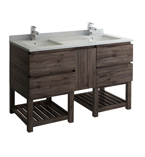 Fresca FCB31-241224ACA-FS-CWH-U Formosa 60" Floor Standing Open Bottom Double Sink Modern Bathroom Cabinet w/ Top & Sinks