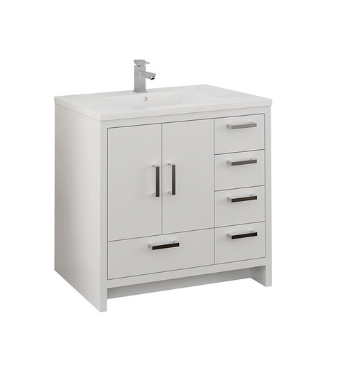 Fresca FCB9436WH-R-I Imperia 36" Glossy White Free Standing Modern Bathroom Cabinet w/ Integrated Sink - Right Version