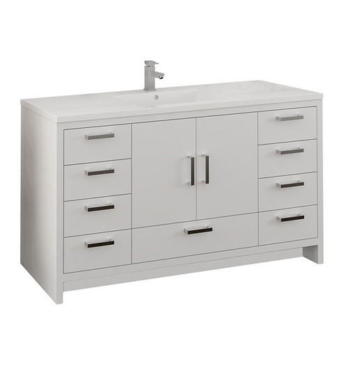 Fresca FCB9460WH-S-I Imperia 60" Glossy White Free Standing Modern Bathroom Cabinet w/ Integrated Single Sink