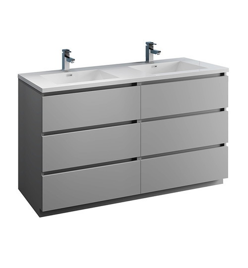 Fresca FCB93-3030GR-D-I Lazzaro 60" Gray Free Standing Modern Bathroom Cabinet w/ Integrated Double Sink