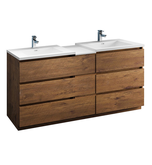 Fresca FCB93-301230RW-D-I Lazzaro 72" Rosewood Free Standing Double Sink Modern Bathroom Cabinet w/ Integrated Sinks