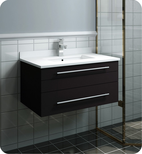 Fresca FCB6130ES-UNS-CWH-U Lucera 30" Espresso Wall Hung Modern Bathroom Cabinet w/ Top & Undermount Sink Fresca FCB6130ES-UNS-CWH-U Lucera 30" Espresso Wall Hung Modern Bathroom Cabinet w/ Top & Undermount Sink