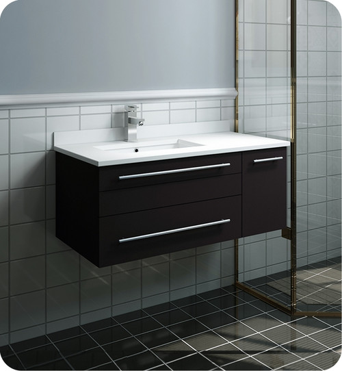 Fresca FCB6136ES-UNS-L-CWH-U Lucera 36" Espresso Wall Hung Modern Bathroom Cabinet w/ Top & Undermount Sink - Left Version