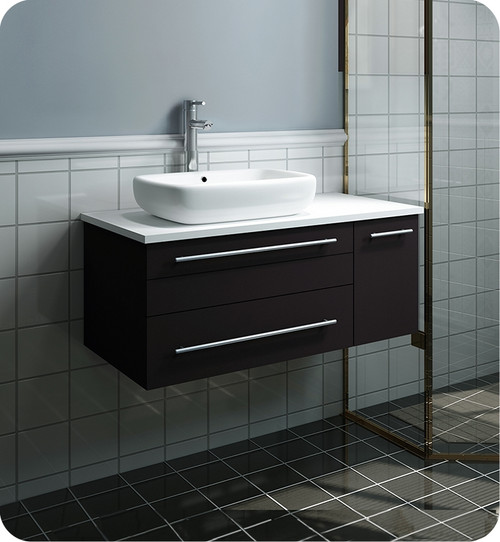 Fresca FCB6136ES-VSL-L-CWH-V Lucera 36" Espresso Wall Hung Modern Bathroom Cabinet w/ Top & Vessel Sink - Left Version