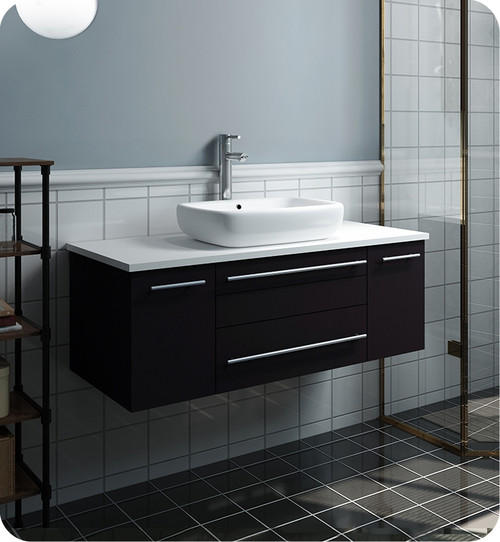 Fresca FCB6142ES-VSL-CWH-V Lucera 42" Espresso Wall Hung Modern Bathroom Cabinet w/ Top & Vessel Sink Fresca FCB6142ES-VSL-CWH-V Lucera 42" Espresso Wall Hung Modern Bathroom Cabinet w/ Top & Vessel Sink
