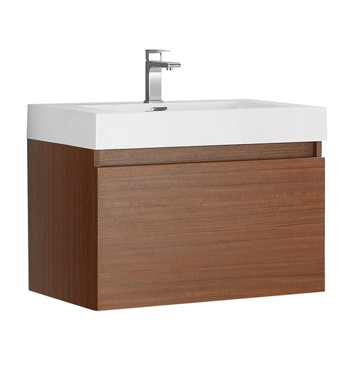 Fresca FCB8007TK-I Mezzo 30" Teak Wall Hung Modern Bathroom Cabinet w/ Integrated Sink