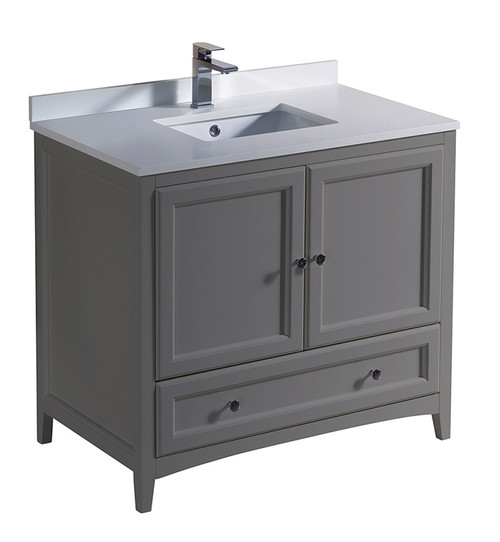 Fresca FCB2036GR-CWH-U Oxford 36" Gray Traditional Bathroom Cabinet w/ Top & Sink Fresca FCB2036GR-CWH-U Oxford 36" Gray Traditional Bathroom Cabinet w/ Top & Sink