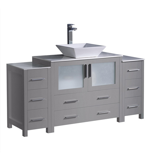 Fresca FCB62-123612GR-CWH-V Torino 60" Gray Modern Bathroom Cabinets w/ Top & Vessel Sink