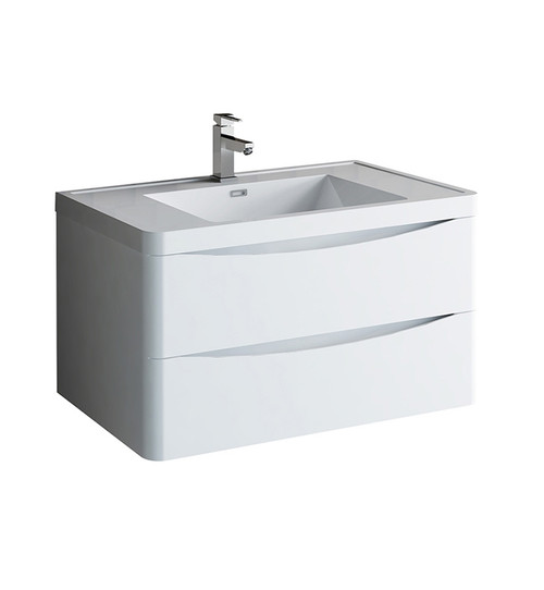 Fresca FCB9036WH-I Tuscany 36" Glossy White Wall Hung Modern Bathroom Cabinet w/ Integrated Sink