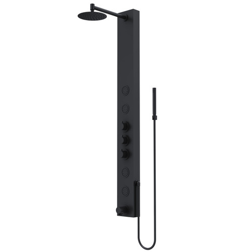 Vigo Bowery 6 1/4 In. Shower Massage Panel With Circular Rainfall Shower Head And Tub Filler In Matte Black