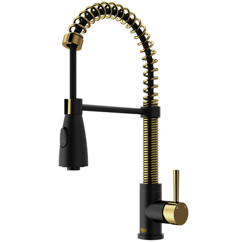 Vigo Brant Pull-Down Spray Kitchen Faucet In Matte Brushed Gold And Matte Black