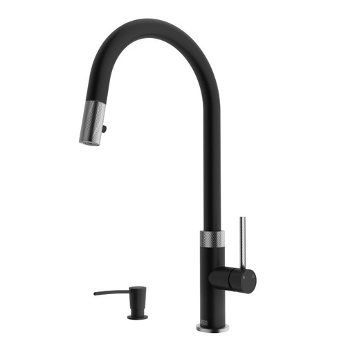 Vigo VG02033STMBK2 Bristol Pull-Down Kitchen Faucet In Stainless Steel And Matte Black With Soap Dispenser