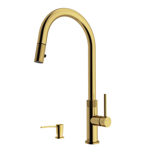 Vigo VG02033MGK2 Bristol Pull-Down Kitchen Faucet With Soap Dispenser In Matte Brushed Gold