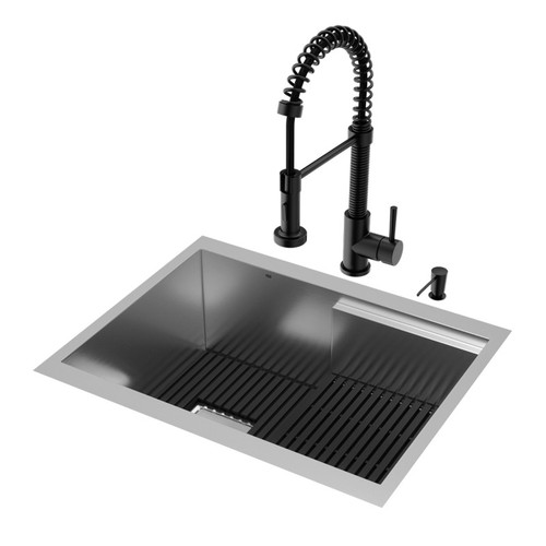 Vigo VG151033 Hampton 24" In. Stainless Steel Sink With Edison Faucet And Soap Dispenser