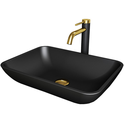Vigo 13" Black Sottile Matte Shell Vessel Bathroom Sink Lexington CfiberÂ© Faucet In Matte Brushed Gold And Matte Black