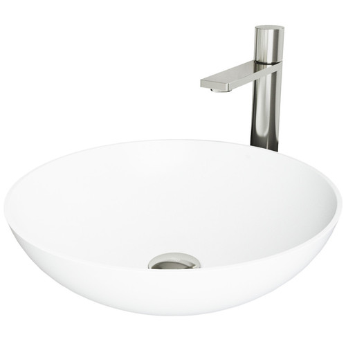 Vigo Lotus Matte Stone Vessel Bathroom Sink And Gotham Faucet In Brushed Nickel - 13 3/4 inch