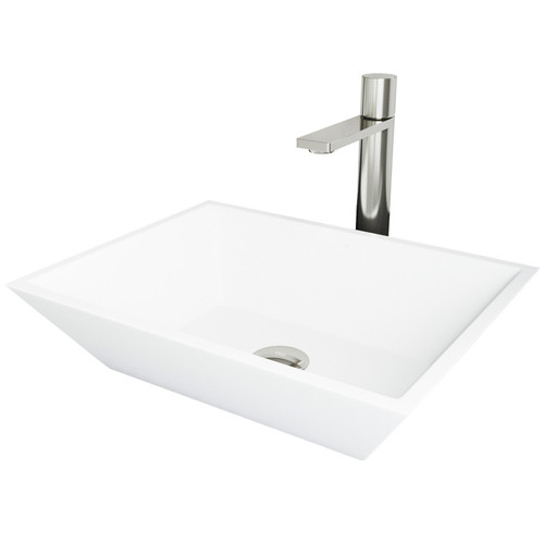 Vigo Vinca Matte Stone Vessel Bathroom Sink And Gotham Faucet In Brushed Nickel - 13 3/4 inch