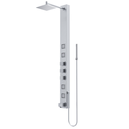 Vigo Bowery 5 In. Shower Massage Panel With Square Rainfall Shower Head And Tub Filler In Stainless Steel