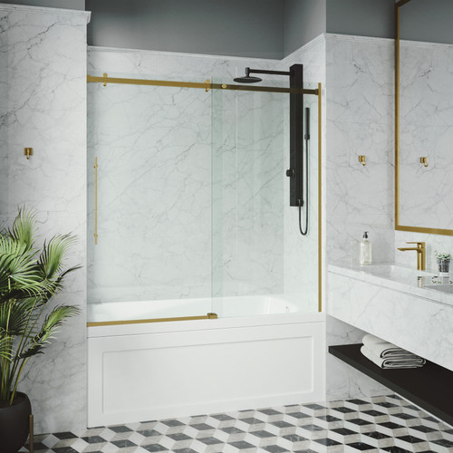 Vigo Luca 60 x 58 Adjustable Frameless Sliding Tub Door In Matte Brushed Gold